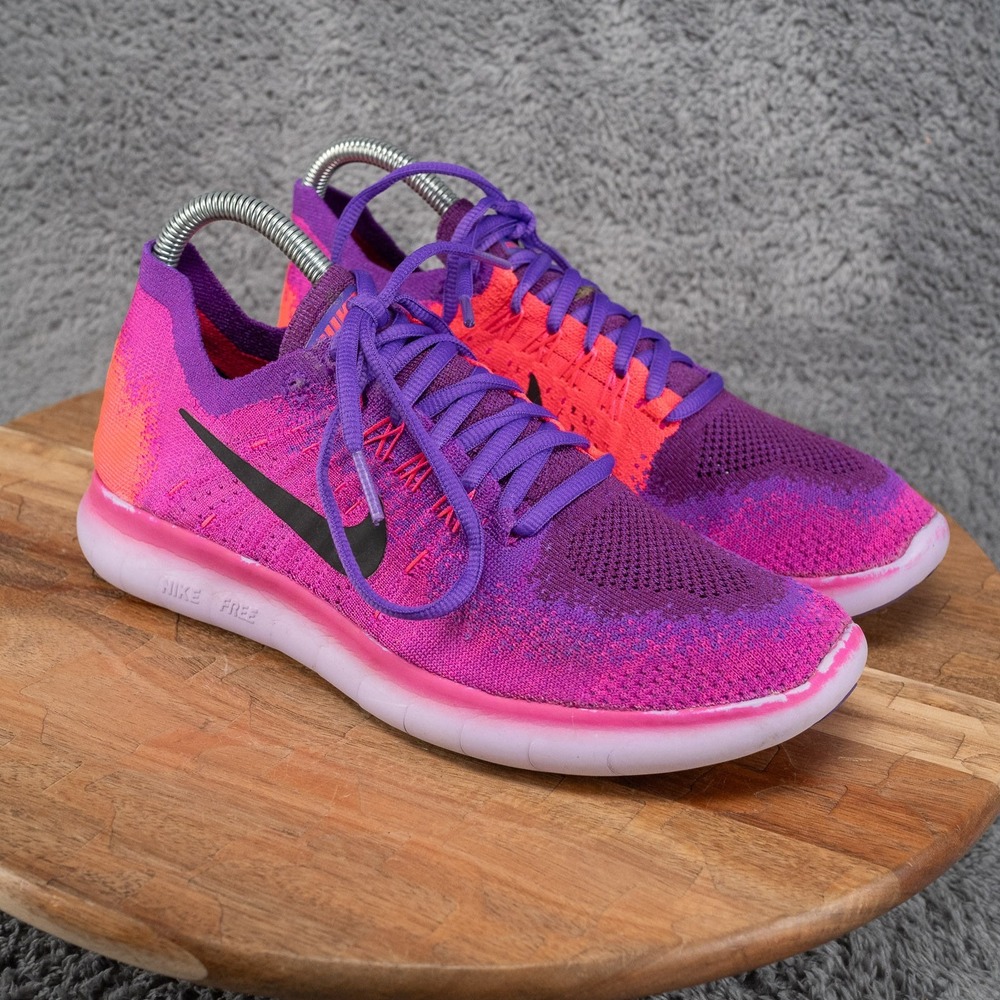 Nike Free RN Flyknit 2017 Women Size 8 Pink Purple Good Athletic Running Shoes